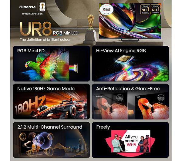 RGB Mini LED 55 Inch 4K 180Hz AI Smart TV With Freely