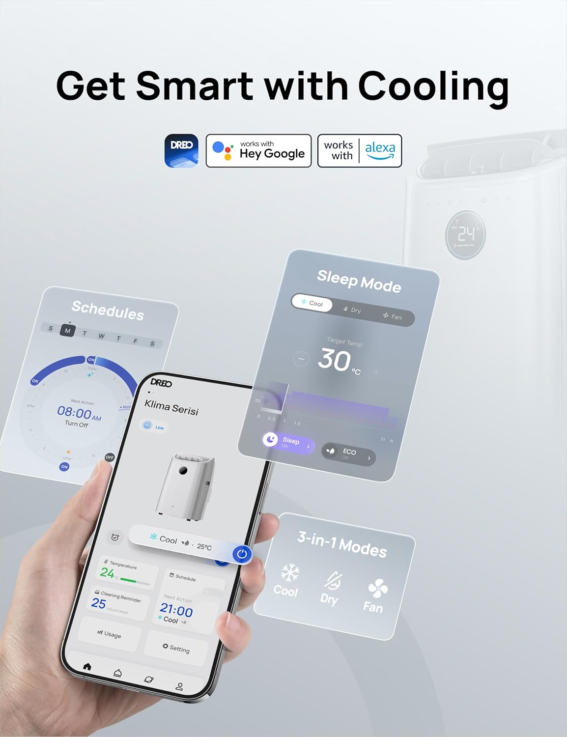 12,000 BTU Portable AC with Smart App & Voice Control – 3-in-1 Cooling, Fan, Dehumidifier