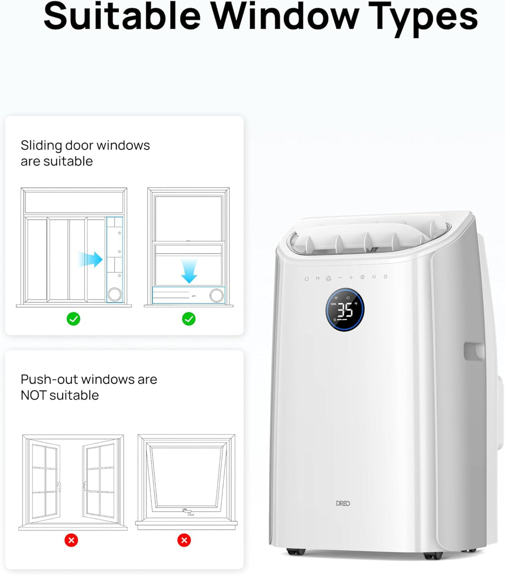 12,000 BTU Portable AC with Smart App & Voice Control – 3-in-1 Cooling, Fan, Dehumidifier