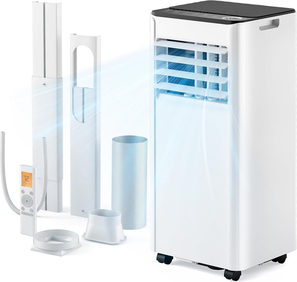 9,000 BTU 4-in-1 Portable AC for 20m² – Cooling, Dehumidifier, Fan, Digital Display, Window Kit