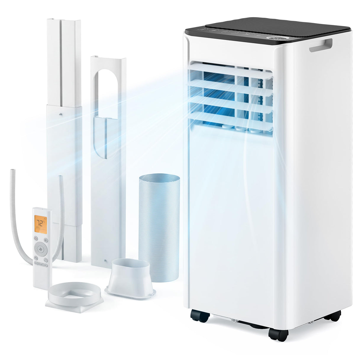 9,000 BTU 4-in-1 Portable AC for 20m² – Cooling, Dehumidifier, Fan, Digital Display, Window Kit
