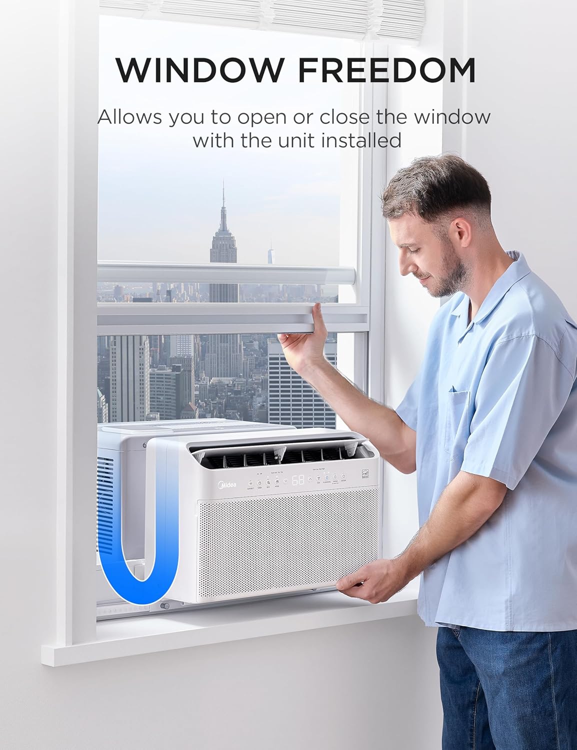 8,000 BTU U Shaped Smart Inverter Window Air Conditioner - Cools 350 Sq Ft, Ultra Quiet with Open Window Flexibility - Alexa/Google Assistant Compatible - 37% Energy Savings, Remote (Updated) | Cools 350 Sq Ft