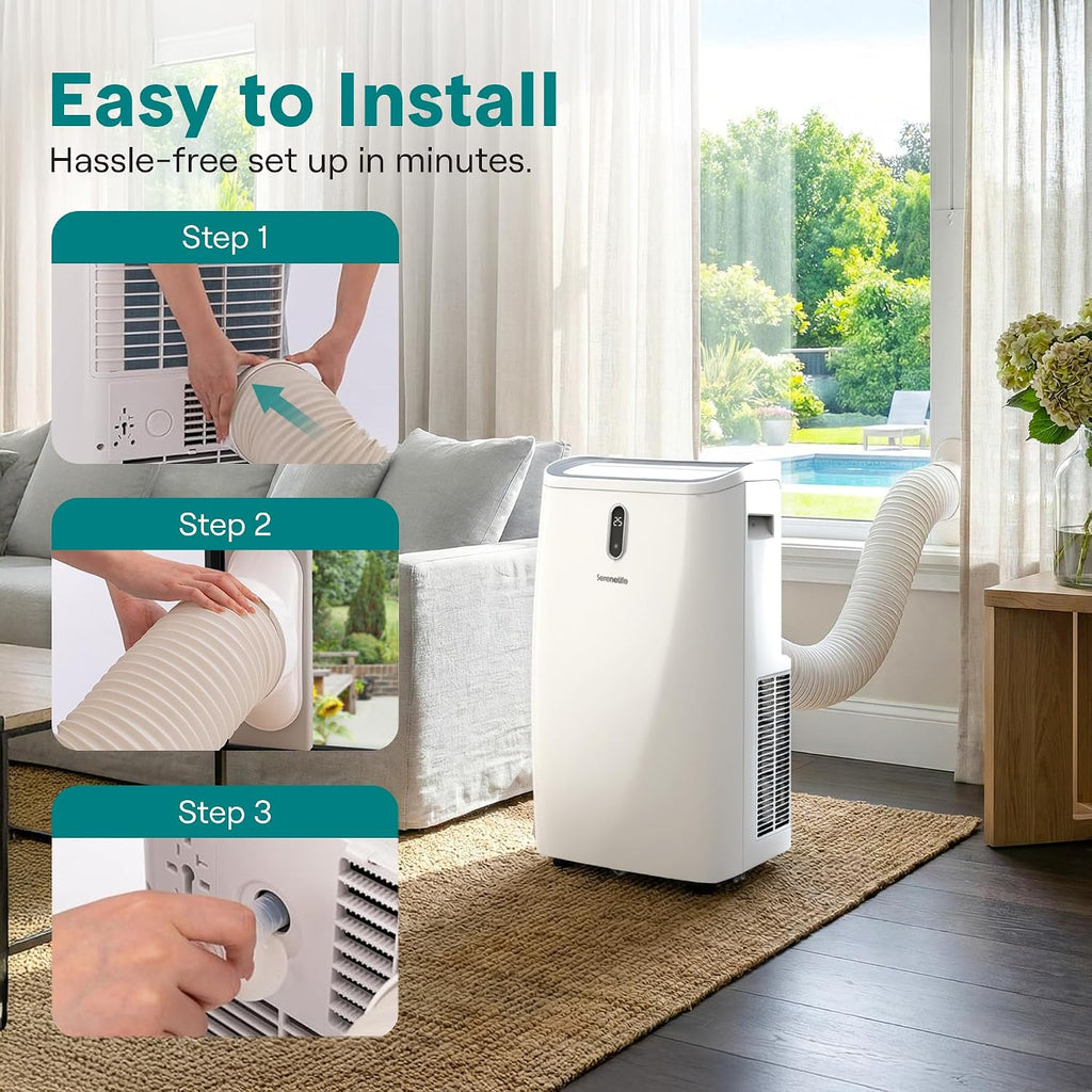 12,000 BTU WiFi Smart Portable AC – Cooling, Fan & Dehumidifier, 24hr Timer, Remote, Window Kit