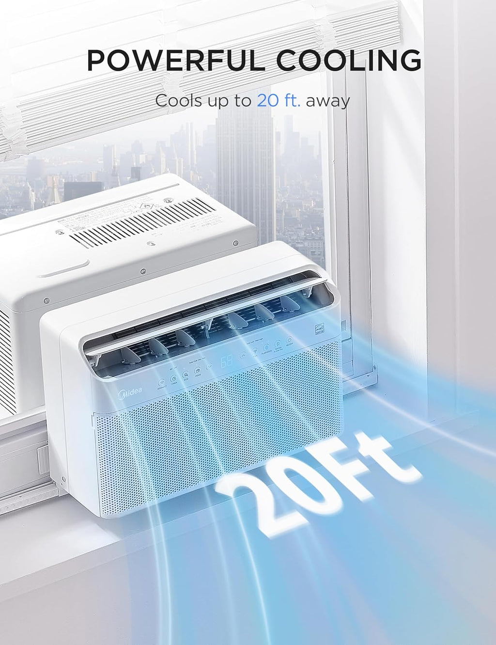 8,000 BTU U Shaped Smart Inverter Window Air Conditioner - Cools 350 Sq Ft, Ultra Quiet with Open Window Flexibility - Alexa/Google Assistant Compatible - 37% Energy Savings, Remote (Updated) | Cools 350 Sq Ft