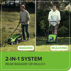 40V Cordless Lawn Mower, 35cm Cutting Width, 2×2Ah Batteries, Charger, 40L Grass Bag, 5 Cutting Heights