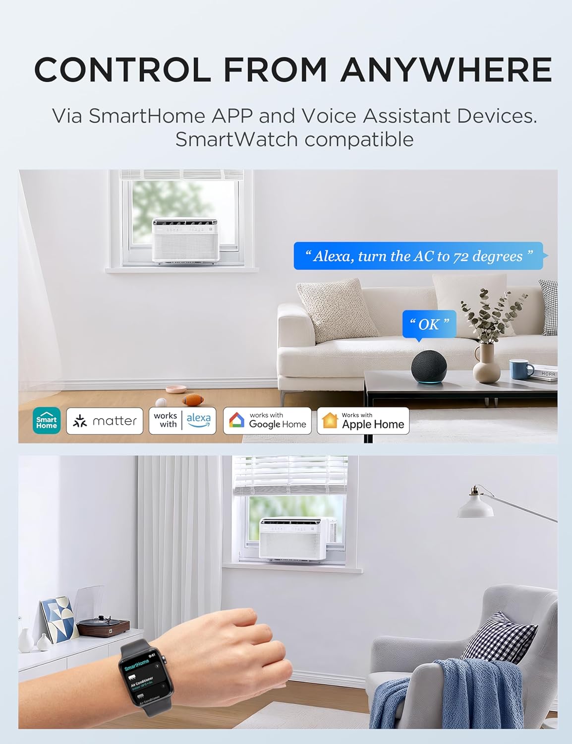 8,000 BTU U Shaped Smart Inverter Window Air Conditioner - Cools 350 Sq Ft, Ultra Quiet with Open Window Flexibility - Alexa/Google Assistant Compatible - 37% Energy Savings, Remote (Updated) | Cools 350 Sq Ft