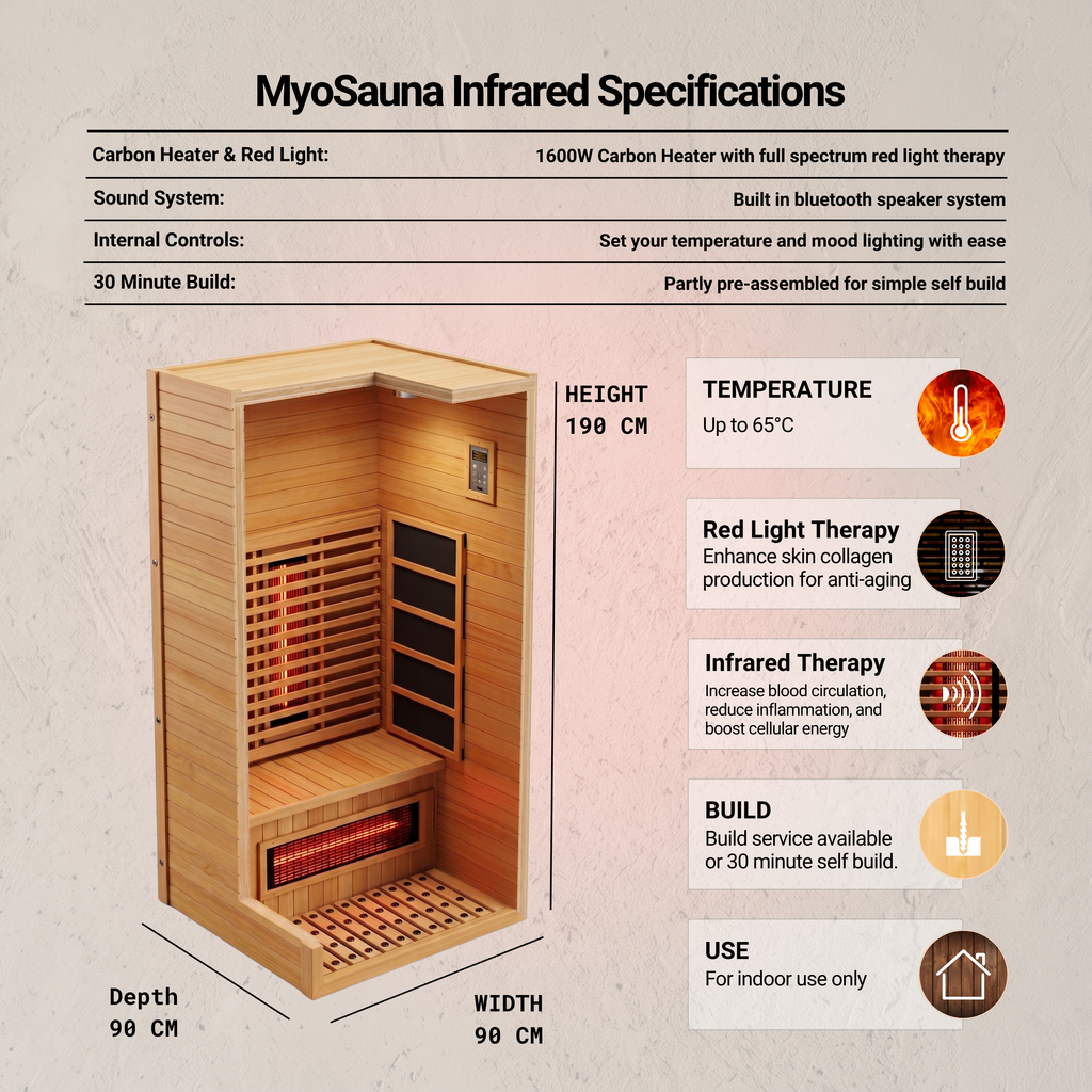 Premium Natural Wood Infrared Sauna With Red Light Therapy