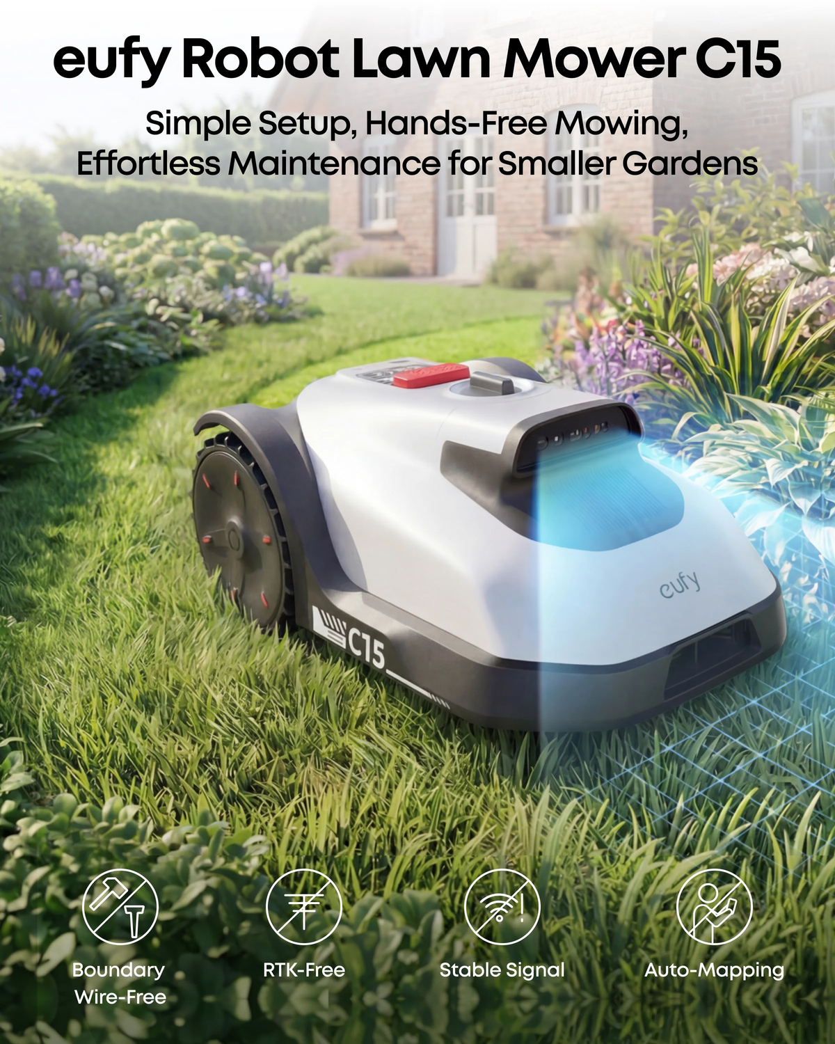 Wire-Free Robotic Lawn Mower for Gardens Up to 500m2 with AI Vision Navigation & 3D Obstacle Avoidance