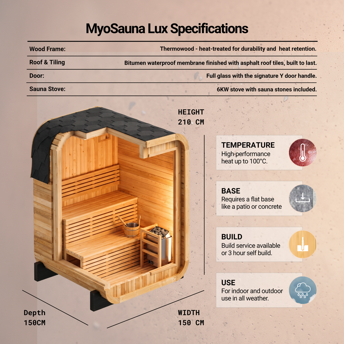 Premium Grade Natural Timber Home Sauna With 6kW Heater